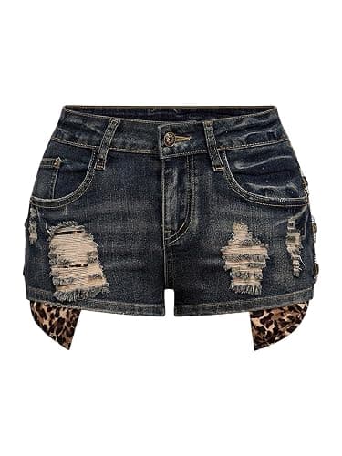 Verdusa Women's Y2K Cheetah Leopard Jean Shorts Distressed Going Out Outfits Denim Mini Booty Shorts thumbnail 4