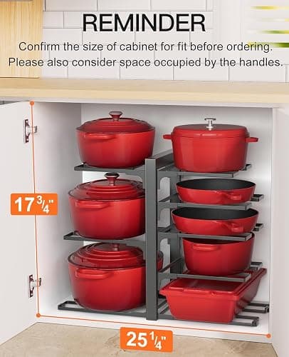 ORDORA Pots and Pans Organizer Rack for Cabinet, 15.83" Height 8-Tier Heavy Duty 120LBS Pot Pan Organizer under Cabinet Adjustable for Dutch Oven, Cast-iron Pan, Heavy Skillets Griddles, Shallow Pot thumbnail 2