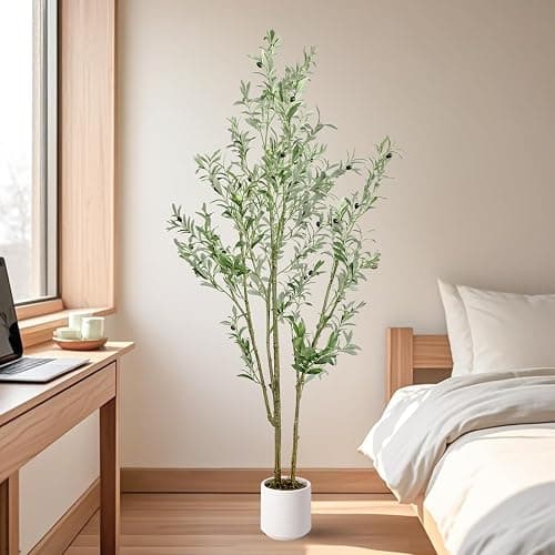 MCTYBB Olive Trees Artificial Indoor,Fake Olive Tree 6FT Tall 1Pack with White Planter, Faux Silk Olive Tree with Natural Wood Trunk and Realistic Leaves Artificial Tree for Home Office Decor thumbnail 2