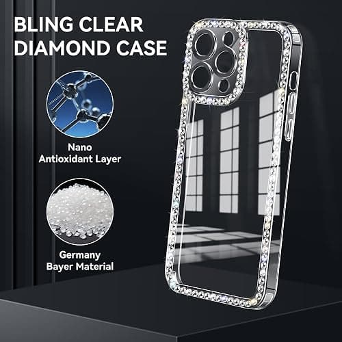 VAOXTY Compatible with iPhone 15 Case Clear Bling Diamond Rhinestone Cute for Girls Women Girly Case Glitter Shiny Sparkle Gem Design Soft Silicone Luxury Fashion Protective 3D Phone Case thumbnail 3