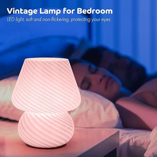 ULAROOM Battery Operated Mushroom Lamp-Cute Small Pink Aesthetic Table Lamp with Timer,Cordless Bedside Lamp for Girl Gifts,Glass Decorative Lamp for Bedroom/Entryway/Shelf/Desk Decor/Dorm/Office thumbnail 3