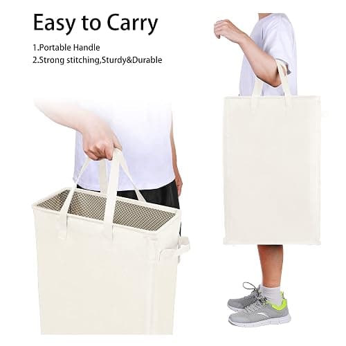 Odonata Slim Laundry Hamper Handles Collapsible Laundry Basket Thin Dirty Clothes Basket Narrow Laundry Bag Foldable Dirty Hamper 45L (Beige) - Beige thumbnail 6