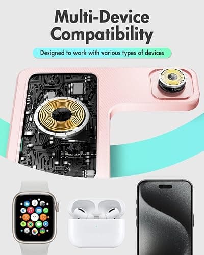 Wireless Charger Stand Charging Station: 3 in 1 Charger Stand Multiple Devices for Apple - iPhone 17 16e 16 15 14 Pro Max 13 12 11 - Watch 10 9 8 7 6 5 4 3 2 SE and Ultra Series-Airpods 4 3 Pro, Pink thumbnail 7