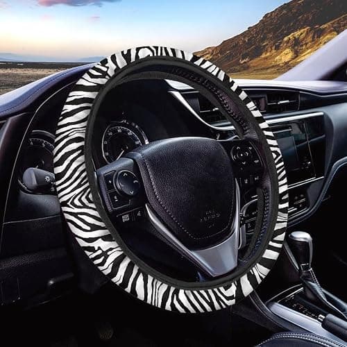 FUIALDOLG Zebra Print Car Steering Wheel Covers Non-Slip Universal 14 to 15 inch Fit Almost Cars Steering Wheel Cover Elastic Protection Sweat Absorption Automotive Decor - Image 1