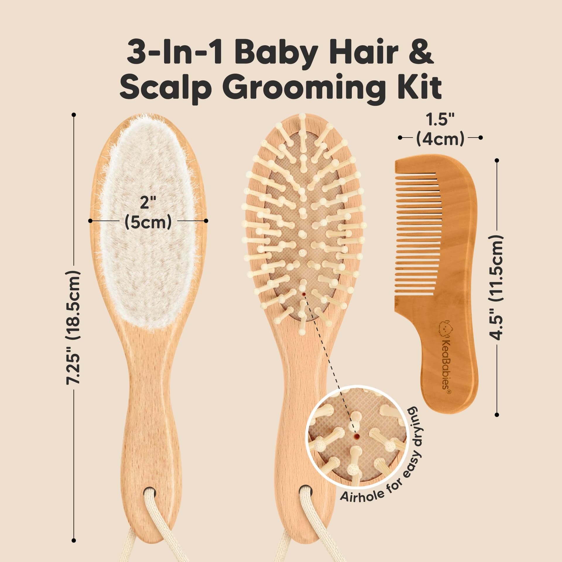 Baby Hair Brush Set for Newborns - Soft Goat Bristle Wooden Baby Brush and Comb Set Newborn Grooming Kit for Cradle Cap, Durable & Gentle, Boy, Girl Infant Essentials Care Kit (Oval, Walnut) thumbnail 2