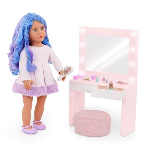 Our Generation – 18-Inch Doll Accessories – Pink Vanity Table Playset – Light – up Mirror – Pretend Make – up & Styling Items – 3+ Years– Glam & Glow Vanity Set thumbnail 5