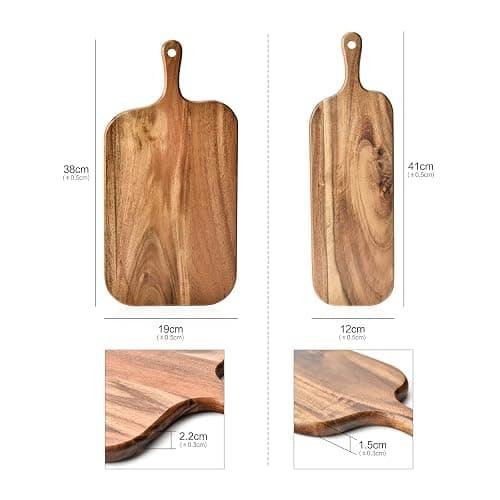 BILL.F Acacia Wood Cutting Board with Handle Wooden Charcuterie Board Paddle Cheese Board Serving Boards for Kitchen Meat, Pizza,Cheese, Bread, Vegetables &Fruits 15'' x 7.5'' x 0.6'' thumbnail 3