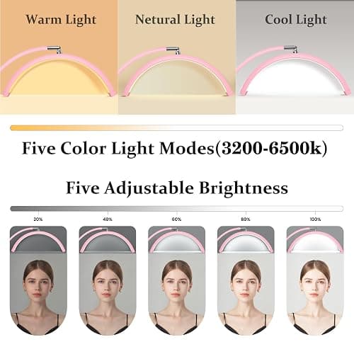Mznoo Lash Light for Eyelash Tech with Tray, Half Moon Light for Lashes and Estheticians, LED Floor Lash Lamp for Eyelash Extensions, Nail Art, Tattoo Art and Skincare (Pink) thumbnail 2
