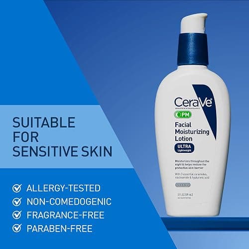 CeraVe PM Facial Moisturizing Lotion, Skin Care for Dry Skin, Oil-Free, 3oz | Travel Sized Face Lotion with Hyaluronic Acid, Niacinamide & Ceramides, Face Moisturizer for Men & Women, Skin Barrier Repair thumbnail 5