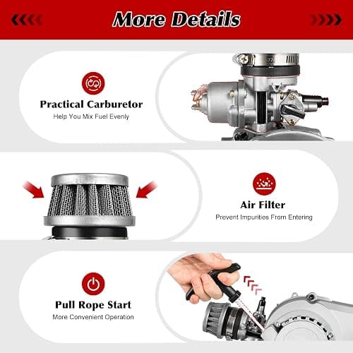 49CC 2-Stroke Bicycle Engine Kit - 1.9KW/3HP Motor with 0.32gal Tank for DIY Bike Conversion (Max 48km/h, Fits Beach Cruisers & Mountain Bikes) thumbnail 6