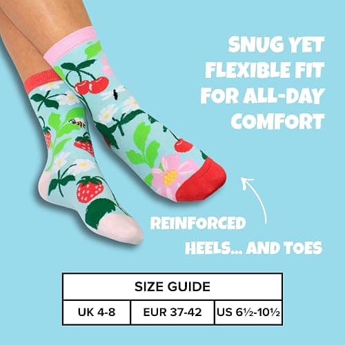 United Oddsocks Sow Lovely Gift Box, 4 Floral Garden Odd Socks for Women, Mix & Match Strawberry Cherry Daisy Cotton Socks, Colorful Novelty Crew Socks Gift Set for Women UK 4-8 EUR 37-42 US 6.5-10.5 thumbnail 6