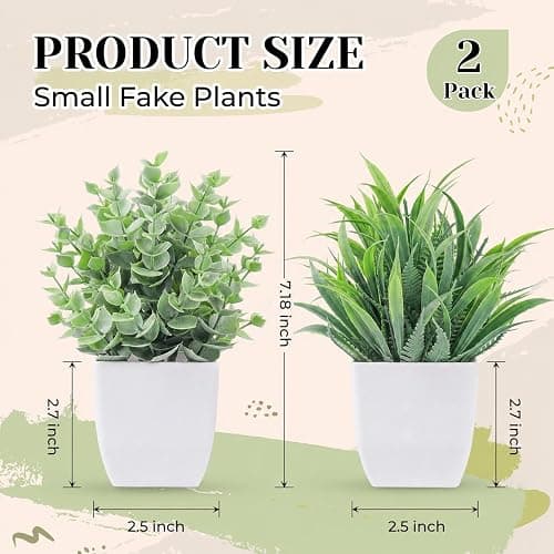 Der Rose 2 Pack Fake Plants Small Plants for Bathroom Office Decor | Mini cute faux plants, table desk home laundry room entryway decor, bathroom classroom decor, maintenance-free thumbnail 3