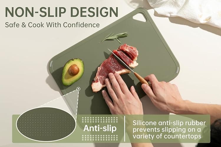 THETCHRY Plastic Cutting Board Set, Cutting Boards for Kitchen BPA Free | Large-Small Chopping Boards Set of 3 Non-Slip for Cooking Camping Dishwasher Safe, Reversible, with Grip Handle, Orange Green thumbnail 4