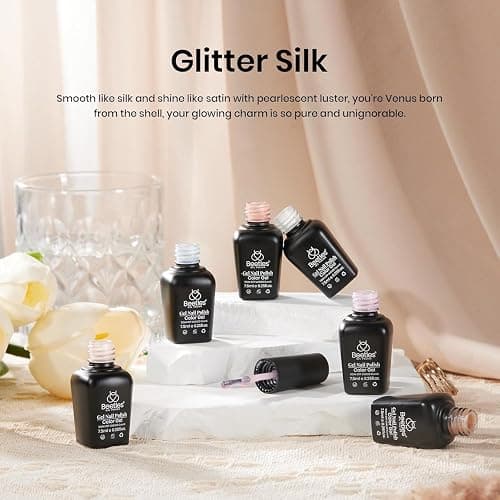 Beetles Pearl Gel Nail Polish – Glitter Silk 6 Colors Gel Polish Set, Pastel Pink White Orange Blue Colors Shimmer Mermaid Shell Swirl Thread Effect Soak Off UV LED Gift for Women thumbnail 2