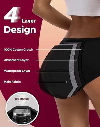 INNERSY Period Underwear for Women Teens Leak-Proof Menstrual Cotton Protective Hipster Panties 3-Pack thumbnail 3