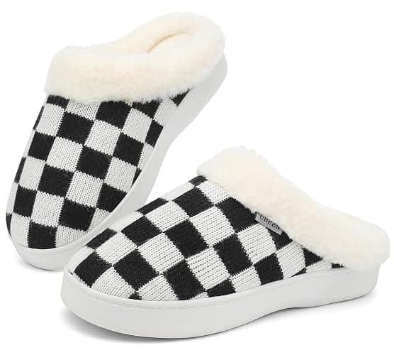 UBFEN Womens Slippers Classic Plaid Winter Warm with Memory Foam Fluffy House Shoes Platform Indoor Bedroom - Image 1
