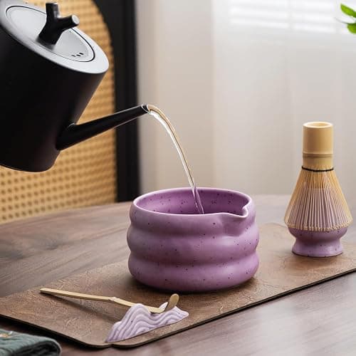 7Pcs Japanese Matcha Tea Set, Matcha Kit with Matcha Bowl (with Pouring Spout), Matcha Whisk, Whisk Holder, Strainer - Elegant Matcha Set for Gifting and Personal Use, Gift Box Packaging (Purple;) thumbnail 8