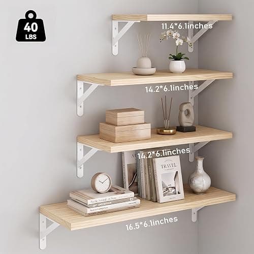 YGEOMER Floating Shelves for Wall, Different Sizes Natural Wood Wall Shelves for Living Room, Bathroom, Bedroom, Kitchen, Home Decor (Set of 4) thumbnail 3
