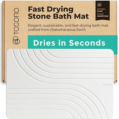 TOSORO - Stone Bath Mat, Diatomaceous Earth Non-Slip Stone Shower Mat - Quick Drying Absorbent Bath Mats for Bathroom - Elegant & Modern Design, Easy to Clean (23.5 x 15) - Sandstone - Image 1