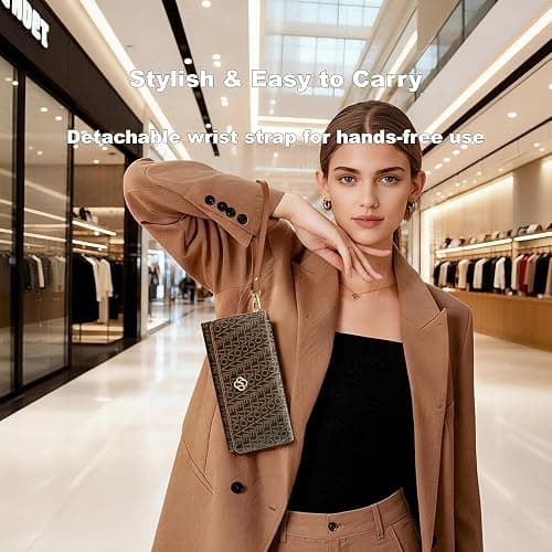 VelaStyle Womens Wallet, RFID Blocking Wristlet Wallets for Women, Large Capacity Leather Clutch Purse for Ladies Daily Use and Travel, Card & Phone Holder - Brown thumbnail 7