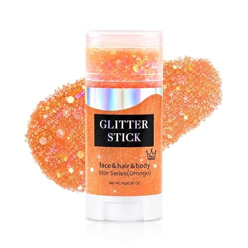 Orange Glitter Stick,Holographic Body & Face Glitter,Hair Glitter for Kids | Hair Accessories for Women,Rave Outfits for Women,Sparkling Hair Glitter for Halloween Party Carnivals. - Image 1