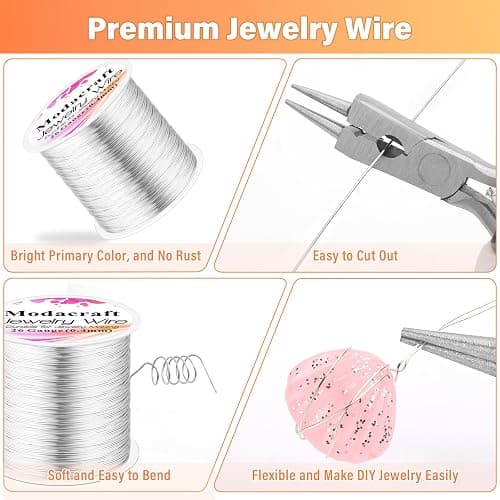 Modacraft 26 Gauge Wire for Jewelry Making with Multipurpose Piler, 328.1 FT/0.4 mm Craft Silver Jewelry Wire Tarnish Resistant Copper Beading Making Supplies and Crafting (Silver) thumbnail 2