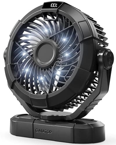 Gaiatop Portable Camping Fan with LED Lantern, Power Display 360° Head Rotation, Hanging Hook for Tent, 3 Speed Quiet Rechargeable, 4000mAh Battery Operated USB Fans for Indoor Outdoor Travel Black - Image 1