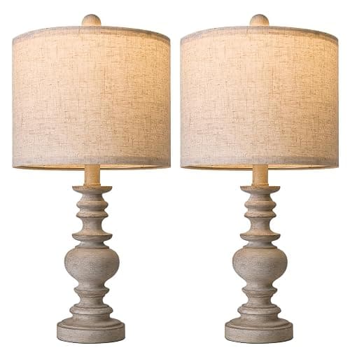 BOBOMOMO Tradition 20" Rustic Table Lamp Set of 2 for Living Room Bedroom Bedside Desk Lamps Bedroom Nightstand Vintage Lamps Linen（Suitable for Decorating Small Areas） thumbnail 6