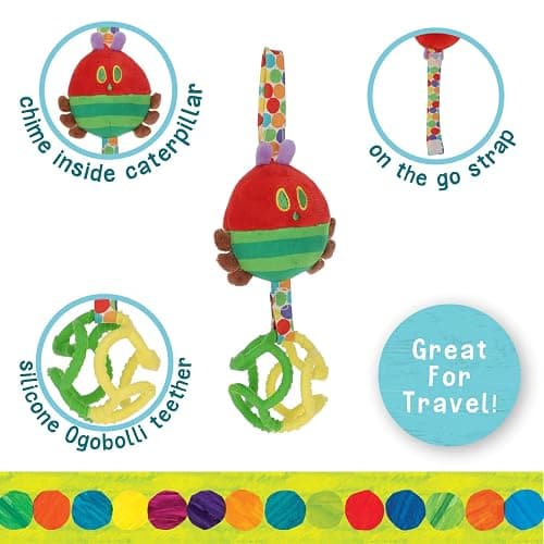 Eric Carle Very Hungry Caterpillar Chime Toy with Silicone Gummi Ogobolli – Makes Sound When Shaken and Great for Teething – Hanging Loop for On The Go thumbnail 4