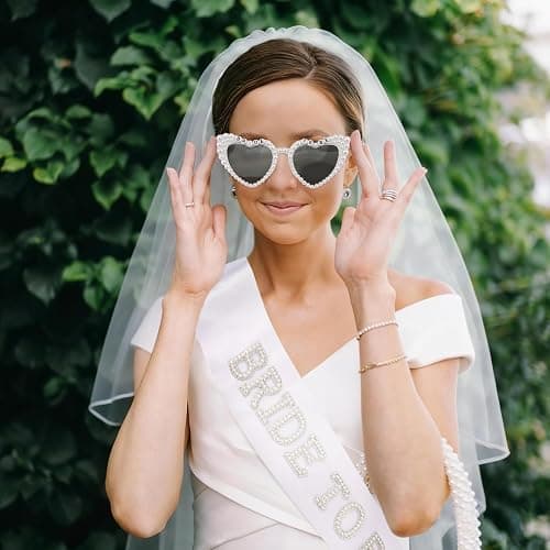CUBACO Bride to be Sash, Sunglasses and Wedding Veil Bachelorette Party Favors Engagement Gifts Bridal Shower Decorations Veils for Women Wedding Bride to be Gifts Accessories Party Supplies thumbnail 2