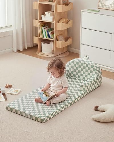 Blissful Diary Kids Couch, 2-in-1 Soft Toddler Couch Fold Out, Toddler Chair Comfy, Convertible Sofa to Lounger, Kids Furniture for Playroom, Gift for Birthday, Children's Day, Sage thumbnail 2