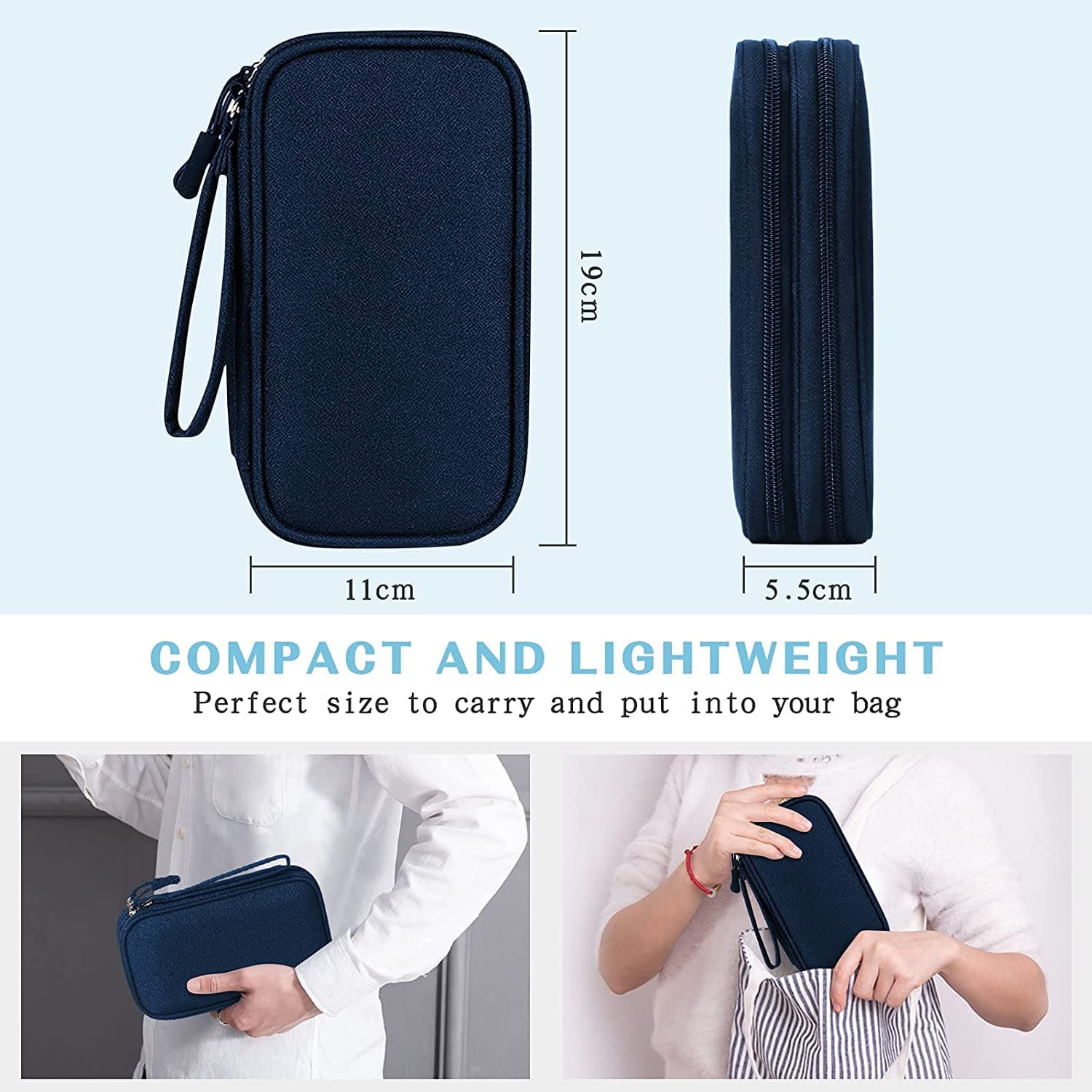 FYY Electronic Organiser - Travel Cable Organizer Bag Pouch Electronic Accessories Carry Case Portable Waterproof Double Layers All-in-One Storage Bag for Cable, Cord, Charger, Phone Navy thumbnail 2