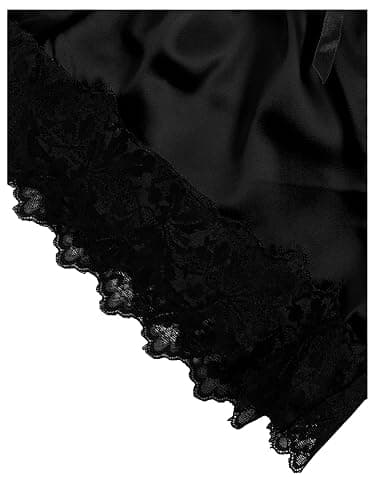 WDIRARA Women' Silk Satin Pajamas Set 4pcs Lingerie Floral Lace Cami Sleepwear with Robe thumbnail 5