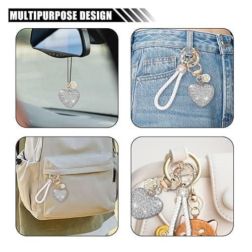 LAINLOY Sparkly Car Key Chain, Rhinestones Heart Shape Key Fob Holder for Women, Personalized Christmas Valentine's Day Presents (White) thumbnail 5