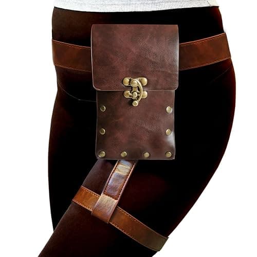 Larswon Plus Size Renaissance Leg Harness Bag - Synthetic Leather Belt Bag for Women - Dark Coffee - Image 1