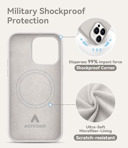 AOTESIER Magnetic for iPhone 13 Pro Phone Case, [Compatible with MagSafe][Military Shockproof Protection] Silicone Case with Soft Microfiber Lining, Camera & Screen Protection 6.1 inch, Stone thumbnail 9