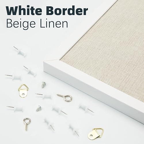 OWLKELA Linen Cork Bulletin Board, 12"x16" | White Wood Frame, with 10 Pushpins, Ideal for School, Home & Office thumbnail 4