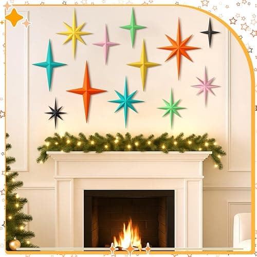 Blulu 12 Pcs Mid Century Modern Decoration Mcm Retro 3D Starburst Art Wall Sculpture, Plastic 8 Pointed Atomic Star Vintage Celestial Whimsigoth Accent for Home Office Room Decor(Retro) thumbnail 6