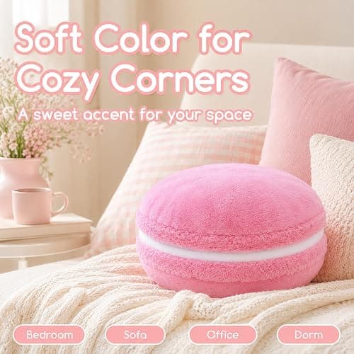 ChezMax Macaron Pillow Plush Back Bolster Cushion Microbead Throw Pillow Case Round Seat Cushion Home Decor Pillow for Sofa Bedroom Office Dormitory Car 14.5" Pink thumbnail 6