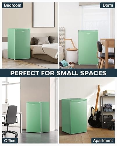 Upstreman 3.2 Cu.Ft Mini Fridge with Freezer, Single Door Mini Fridge, Dorm Fridge, Adjustable Thermostat, Mini Refrigerator for Bedroom, Office, Dorm, Green-BR321 thumbnail 8