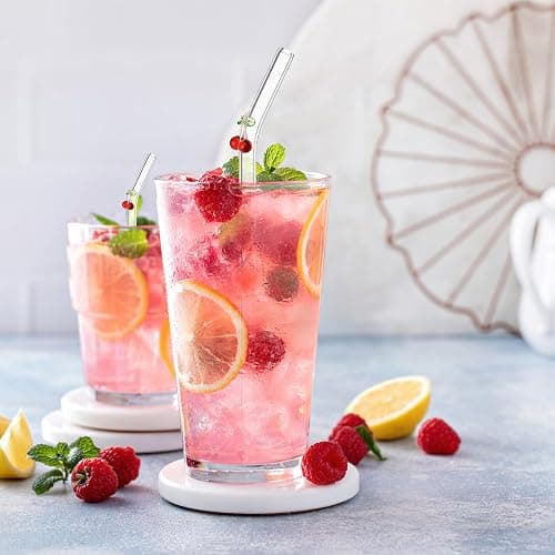 Glass Straws, Reusable 6pcs Bent Drinking Straws With 2 Cleaning Brushes - Clear for Smoothie, Milk, Coffee, Cocktail, Water, Juice thumbnail 2