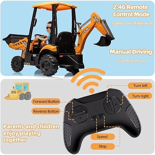 Sesslife JCB Ride on Excavator, Kids Ride on Car with Remote Control, Electric Vehicle with Front & Back Loader for Kids Aged 3-8 Years, Soft Start Function, Three Types of Transformable (12, Volts) thumbnail 7