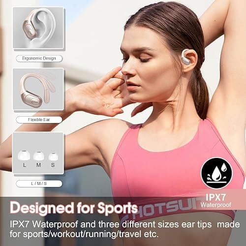 Aptkdoe Wireless Earbuds 75hrs Bluetooth 5.4 Headphone Sport, 2025 Bluetooth Earbuds Stereo Deep Bass Over Ear Bud with Earhooks, ENC Noise Cancelling Mic, IPX7 Waterproof Earphone Rose Gold - Rose Gold thumbnail 3