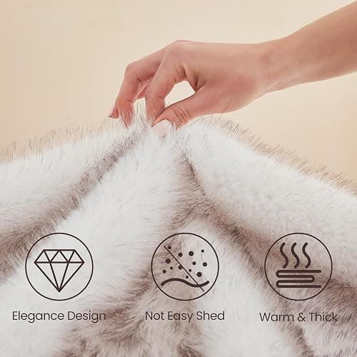 L'AGRATY Faux Fur Throw Blanket: 60''x 80'' Luxury Fluffy Plush Thick Faux Fur Blanket for Bed Couch Sofa - Cozy Soft Fuzzy Blankets for Women Man: Minky Couture Decoration Blanket (White Beige) thumbnail 5