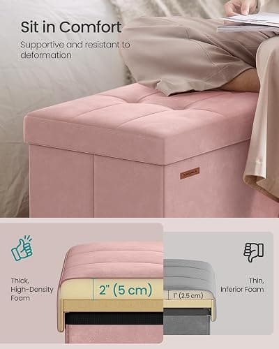 SONGMICS Mazie Collection - 30 Inches Storage Ottoman, Foldable Storage Bench with Flipping Lid, 660 lb Load Capacity, for Entryway, Living Room, Bedroom, Velvet Fabric, Jelly Pink ULSF048SA03 thumbnail 4