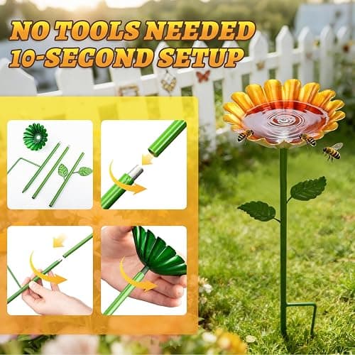 Mellbree Bee Watering Station, 4-Pack Metal Flower Bee Bath for Garden – Attract Butterflies & Pollinators – Colorful Outdoor Garden Stakes for Yard, Patio, Butterfly Garden – Gardening Essentials thumbnail 5