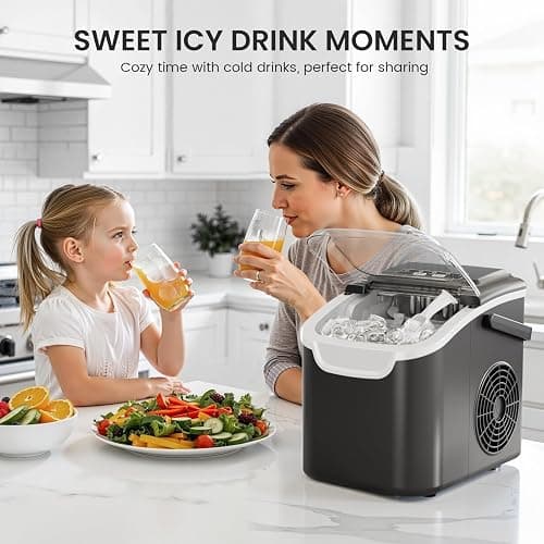 Kismile Countertop Ice Maker, 8 Cubes in 6 Mins, 26Lbs/Day Bullet Ice, Portable Ice Maker with 2 Sizes of Cubes, Self-Cleaning Ice Maker Machine with Basket & Scoop for Home/Kitchen/Office/Party thumbnail 8