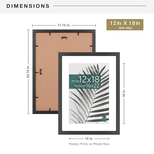 MCS Studio Gallery 16x22 Matted Poster Frame with 12x18 Picture Display, Black Woodgrain Engineered Wood Vertical & Horizontal Wall Hanging Large Picture Frame for Photos, Posters & Art Prints (1-Pack) thumbnail 2