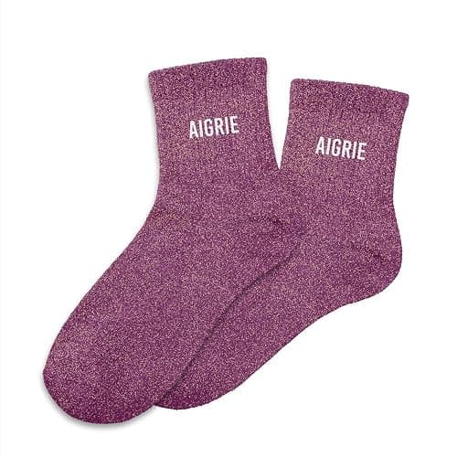 Chaussettes à paillettes colorées mot fantaisie "aigrie", violette, 36-42 - Image 1