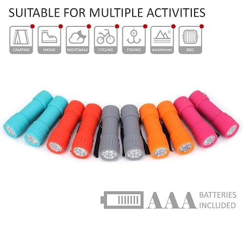FASTPRO 10-Pack, 9-LED Mini Flashlight Set, AAA Batteries are Included and Pre-Installed, Perfect for Class Teaching, Camping, Wedding Favor thumbnail 7